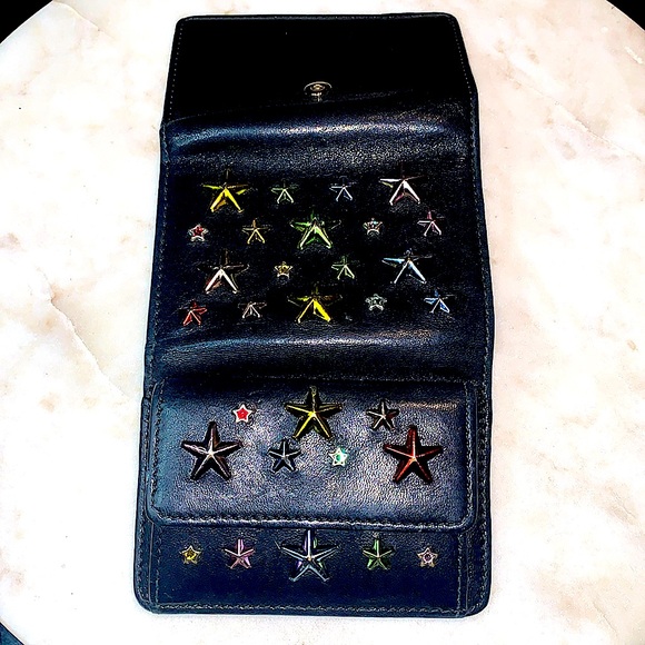 JIMMY CHOO NEMO BLACK RAINBOW STAR MIX TRIFOLD WALLET RARE LEATHER - Picture 11 of 15